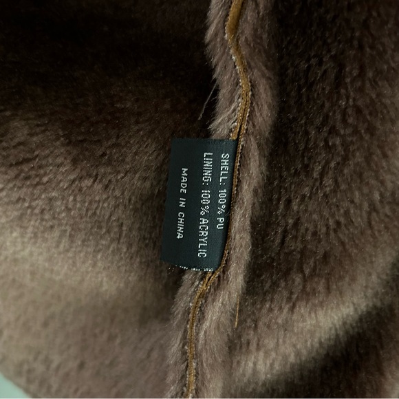 Kaity Brown Faux Fur Collar Vegan Leather Patchwork Coat Sz L Penny Lane Jacket - Picture 11 of 11